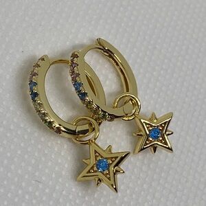 NWT Brilliance Sterling Silver & 14K Gold Plated Hoops w/ Simulated Gemstones
